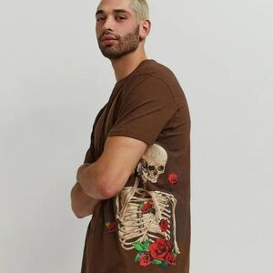 Skellington & Roses Side Print Shirt- Size XL